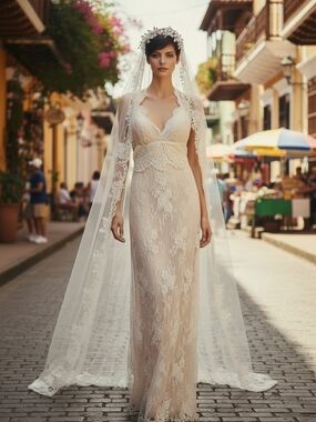 Vintage Lace Bridal Gown Handmade by Anna Campbell of Austrailia NWOT - Size S
